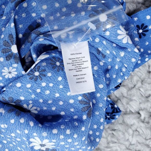 Talbots Blue Wave Daisy Dot Print Floral Wrap Top Blouse Women's Size XL - Picture 5 of 8